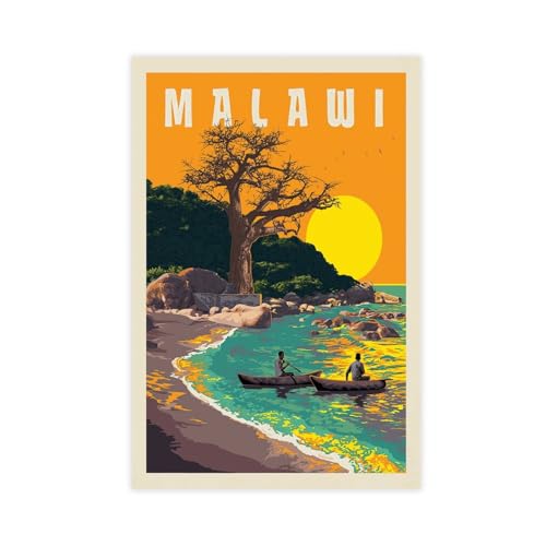 AMATWI Vintage-Reiseposter Malawi, Afrika, Gigapixel-Skala, Leinwandposter, Wandkunst, Dekordruck, Bild, Gemälde für Wohnzimmer, Schlafzimmer, Dekoration, ungerahmt, 60 x 90 cm von AMATWI