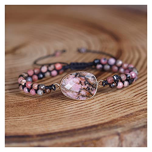 AMAXRcsy Armbänder Armband rosa und schwarz Naturstein geflochten Makramee Center Charm Perlen Wrap Frauen von AMAXRcsy