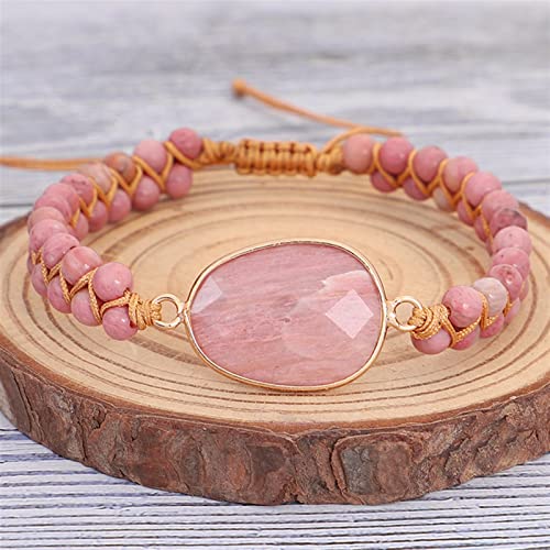 AMAXRcsy Armbänder Original Rhodochrosit Naturstein Perlen Armband für Frauen Handgemachte Schnur geflochtene Makramee Meditation von AMAXRcsy