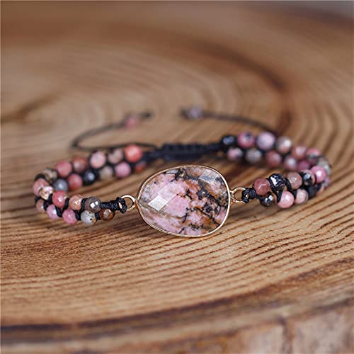 AMAXRcsy Armbänder Rosa und Schwarz Naturstein Geflochtenes Makramee Center Charm Perlen Wickelarmband Damen von AMAXRcsy