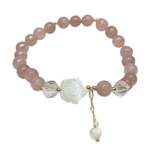 AMAXRcsy Armband Erdbeerquarz Rose Blume Liebe Amulett Reiki Chakra Kristall Perlen Multi-Edelstein Urlaub Schmuck für Frauen Klare Handgelenk Dekoration ( von AMAXRcsy