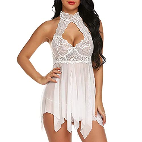 AMAXRcsy Damen-Nachthemden, Negligees, offener Frontverschluss, Hängender Hals, Spitze, Nachthemd, Netzstoff, Dessous, Chemise-Set (a228 M) XXL von AMAXRcsy