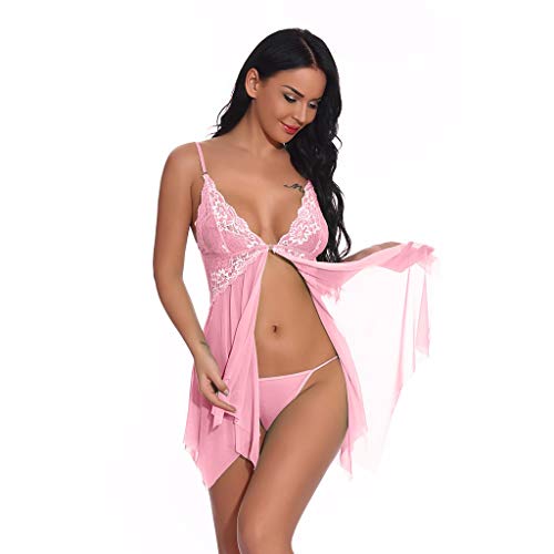 AMAXRcsy Dessous-Oberteile, Ausgehen, sexy, V-Ausschnitt, Nachtwäsche, Babydoll, Dessous-Set, Spitze, Netzstoff, sexy Damen-Dessous, versauter Vintage-Look, süß (Rosé XXL) von AMAXRcsy