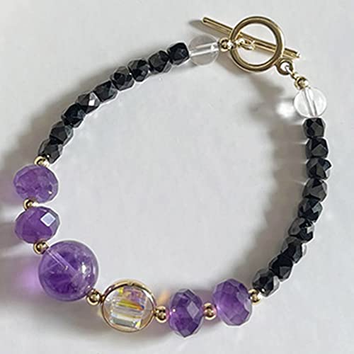 AMAXRcsy Edelstein-Amethyst-Armband, Bergkristall, für Damen, Mondstein, Chakra-Perlen, Reichtum, Wohlstand, Glück, mehrere Edelsteine, Handgelenk-Dekoration (schwarz, Einheitsgröße) von AMAXRcsy