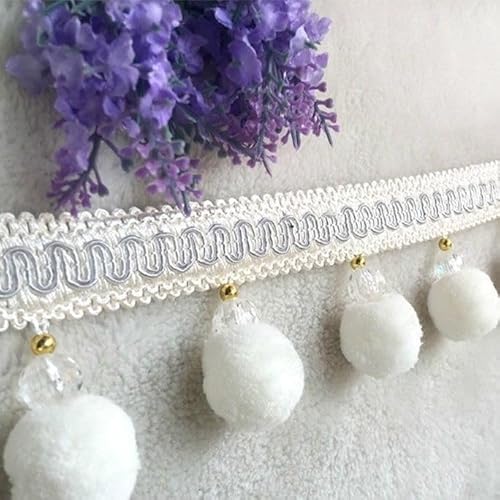 AMAXRcsy Fransenbesatz, Quaste, Vorhang-Applikation, 3 Meter, Pompom-Ballband zum Einfassen, Basteln, DIY-Sofa-Dekoration (Farbe: Gold, Weiß, Einfarbig, Einheitsgröße) von AMAXRcsy