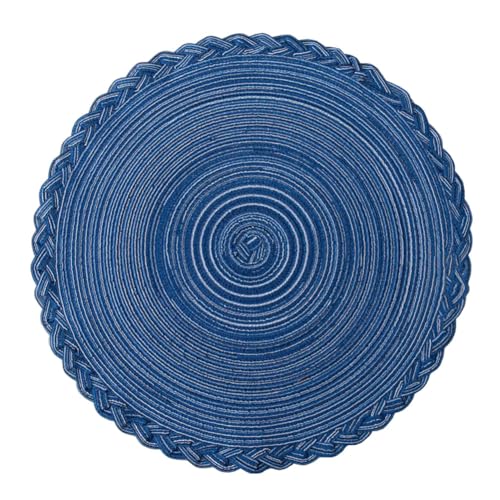 AMAXRcsy Gewebte Tischsets, rund, mit geflochtenem Rand, Baumwollgarn, 38 cm, wärmeisolierende Tischsets, 6er-Set (Grün) (Blau 38 cm) von AMAXRcsy