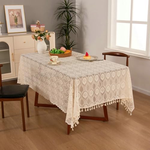 AMAXRcsy Längliche Tischdecke für Esstische, 140 x 100 cm, Jacquard-Blumenmuster mit Quasten, Kleidung für rechteckige Tische, Beige (Beige 102L 55W Inch) von AMAXRcsy