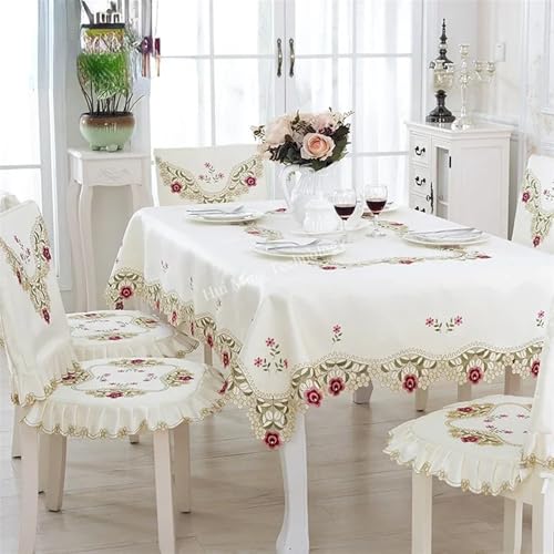 AMAXRcsy Runde Spitzentischdecken, Tischdeckenbezug, europäischer Garten, elegant, bestickte Esstischdecke, Blumen-Pfingstrosen-Stühle, Hochzeit, Erntedankfest, Staub (hm1018, 130 x 130 cm) von AMAXRcsy