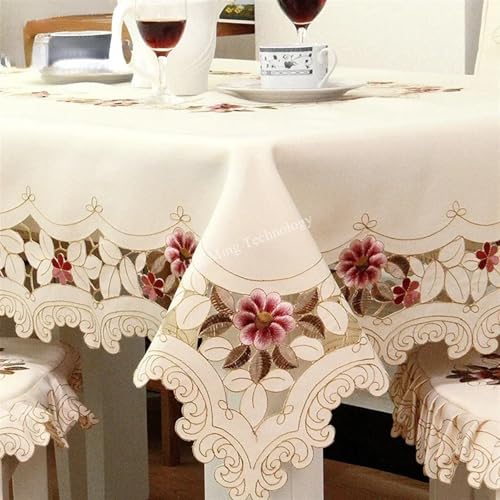 AMAXRcsy Runde Spitzentischdecken, Tischdeckenbezug, europäischer Garten, elegant, bestickte Esstischdecke, Blumen-Pfingstrosen-Stühle, Hochzeit, Erntedankfest, Staub (hm218, 85 x 85 cm) von AMAXRcsy