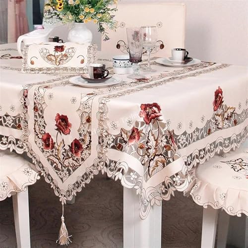 AMAXRcsy Runde Spitzentischdecken, Tischdeckenbezug, europäischer Garten, elegant, bestickte Esstischdecke, Blumen-Pfingstrosen-Stühle, Hochzeit, Erntedankfest, Staub (hm229, 85 x 85 cm) von AMAXRcsy