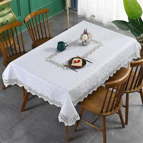 AMAXRcsy Runde Spitzentischdecken, rechteckige Tischdecke für Elegante Esstische, bestickte Tischdecke mit Überzug, Hochzeits- und Erntedankdekoration (Weiß 150 (Weiß 150 x 300 cm) von AMAXRcsy