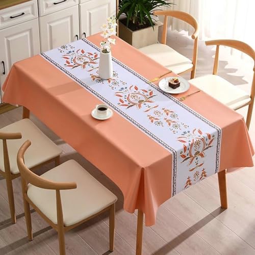 AMAXRcsy Tischdecke aus PVC, 120 x 120 cm, Patchwork-Muster mit ethnischem Blumenmuster, für rechteckige Tische, Beige (Oranje 47l 47w Inch) von AMAXRcsy