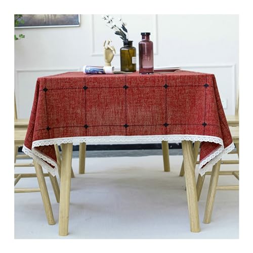 AMAXRcsy Tischdecke aus Polyester, 90 x 90 cm, kariert, mit Spitzenrand, Tischdecke für rechteckiges Rot (Rod 110 x 110 cm) von AMAXRcsy