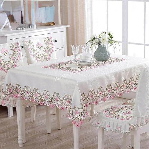 Runde Spitzentischdecken, Tischdeckenbezug, europäischer Garten, elegant, bestickt, Tischdecke für Esszimmer, Blumen, Pfingstrosen, Stuhl, Hochzeit, Erntedankfest, Staub (hm3518 rosa 110 x 110 cm) von AMAXRcsy