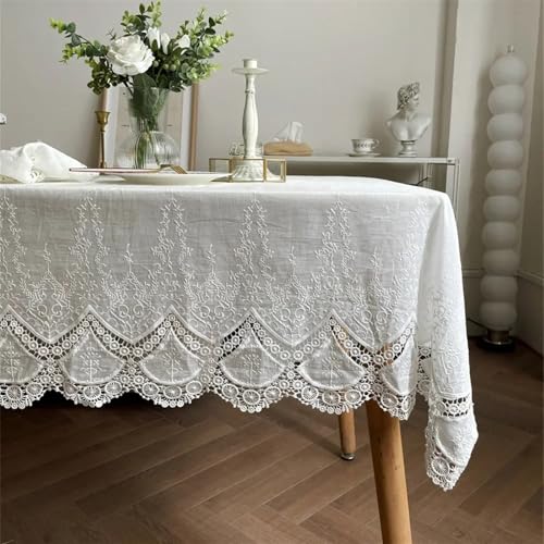 Runde Tischdecken aus Spitze, Stickerei, Baumwolle, mit Blumenmuster, Tischdecke für Zuhause, Hochzeit, Erntedankfest, Party-Dekoration, Tischdecke, luxuriöser Bezug (130 x 300 cm) (Spitze 130 x 260 c von AMAXRcsy