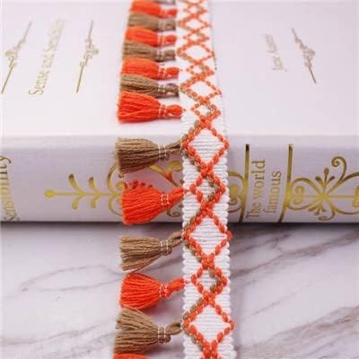 Seidenband zum Basteln, 1 Yard, Spitze, Nähen, Bommelbesatz, Quaste, Pompons, 5 cm Breite, Kugelfransen, Stickerei, Kleidungsstoff, handgefertigtes Accessoire (Farbe: Orange Blau) (Orange Kaffee, Einh von AMAXRcsy