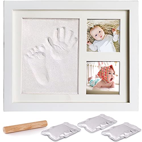 Baby Handabdruck und Fußabdruck,AMAYGA Baby Holz Bilderrahmen mit Gipsabdruck, Hand und Fuß Gipsabdruck Set Abdruckset Fussabdruck-Geschenken für Babys,Neugeborene-Erinnerungen für die Ewigkeit von AMAYGA