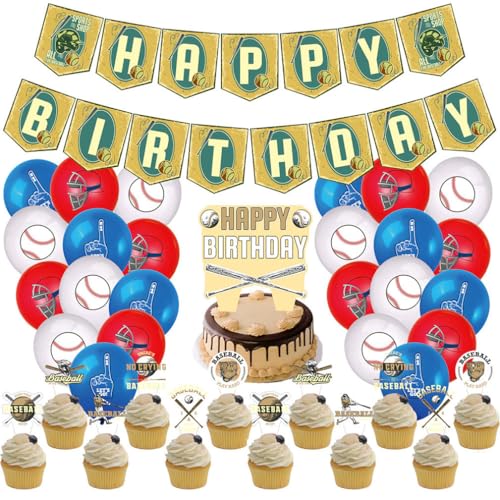 38-teiliges Baseball-Ballon-Set, Latex-Luftballons mit Banner, Kuchendekoration für Geburtstag von AMAZOC