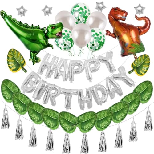 49-teiliges Happy Birthday-Ballon-Set, Mylar-Tyrannosaurus-Luftballons, Latex-Konfetti-Ballons für Party, Cartoon-Dinosaurier-Themen-Dekoration von AMAZOC