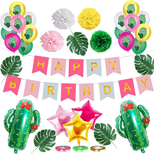 Hawaiianischer Folienkaktus Happy Birthday Ballon Set Latexballons Party Dekoration Kit von AMAZOC