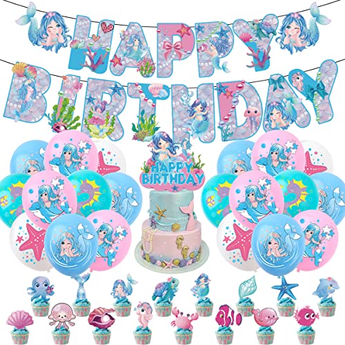 Meerjungfrauen Happy Birthday Ballon Set Latex Ballons Party Dekoration Kit von AMAZOC