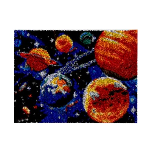 AMBATTERY Knüpf-Sets Teppich Universum Planeten Landschaft Tapisserie Teppich Knüpf-Sets Kreuzstich Set Knüpfen Set Für Erwachsene Diy Handwerk Geschenke Fußabtreter 20x15in von AMBATTERY