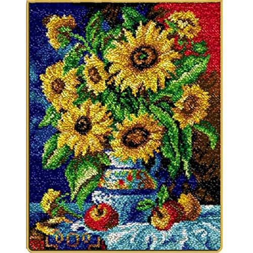 AMBATTERY Knüpfhaken-Bastelsets Sonnenblumenblumen-Riegelhaken-Kit,DIY-Teppichherstellungs-Kits für Kinder und Erwachsene,Heimdekoration,Karabinerhaken-Teppich-Set 31x45in von AMBATTERY