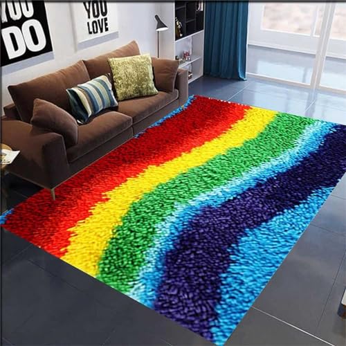 AMBATTERY Knüpfteppich Set Cartoon-Regenbogen Knüpfteppich Set Für Erwachsene Zum Selber，Teppich Rasthaken Knüpfen Set Mit Vordruck，Diy 3D Handwerk Geschenk 20x15in von AMBATTERY