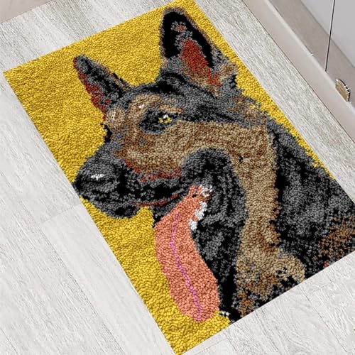 AMBATTERY Knüpfteppich Set Groß Deutscher Schäferhund-Tier-Diy-Stickkissen-Teppich，Knüpf-Kits，Häkelteppich-Set Mit Vordruck Für Anfänger Und Erwachsene 20x15in von AMBATTERY