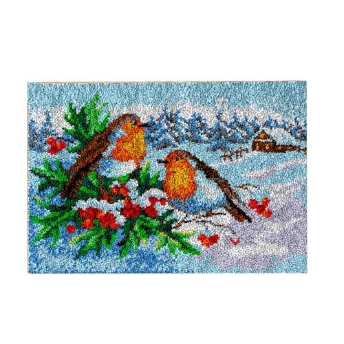 AMBATTERY Knüpfteppich Set Vorgedruckt Winter Vogel Tier Teppich Set Mit Werkzeug Knüpfsets Latch Hook Kit Für Erwachsene，Knüpfen Teppich Knüpfpackung Für Home Decor 20x15in von AMBATTERY