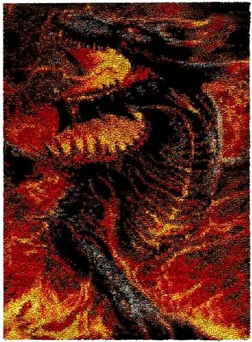 AMBATTERY Knüpfteppich Zum Selber Knüpfen Fantasy-Drache Handgemachtes Selbstknoten-Set，großer Riegelhakenteppich，vorgedruckter Muster-Leinwandteppich，Stickerei für Erwachsene 31x45in von AMBATTERY