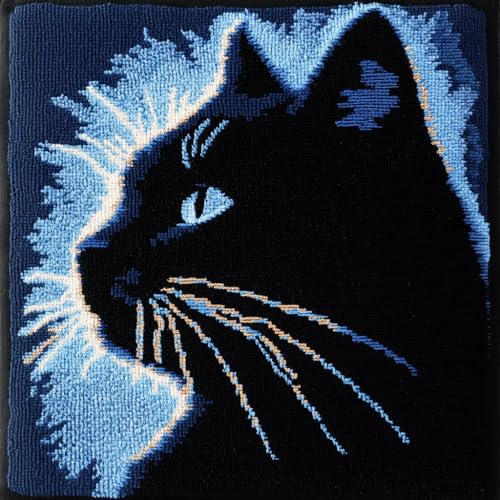 AMBATTERY Kreuzstich Kissen Set Vorgedruckt, Schwarze Katze Kreuzstichkissen Zum Dekorieren 45X45cm Stickkissen Zum Selbersticken Kreuzstich Set Vorgedruckt Kissenbezug von AMBATTERY