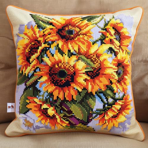 AMBATTERY Kreuzstich Kissen Set Vorgedruckt, Sonnenblume Kreuzstichkissen Zum Dekorieren 45X45cm Stickkissen Zum Selbersticken Kreuzstich Set Vorgedruckt Kissenbezug von AMBATTERY