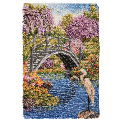 AMBATTERY Landschaft Knüpfhaken Set Gartenvogel Latch Hook Teppich Für Heimwerker Mit Kissen Latch Sets Latch Hook Kit Für Anfänger Und Erwachsene 20x15in von AMBATTERY