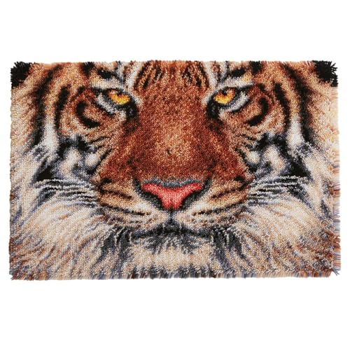 AMBATTERY Tier Knüpfhaken-Bastelsets Tiger Bedruckte Leinwand Wandteppich-Kits Stick-Kits Diy-Häkelgarn-Kits Für Anfänger Erwachsene Bastelset 23x35in von AMBATTERY