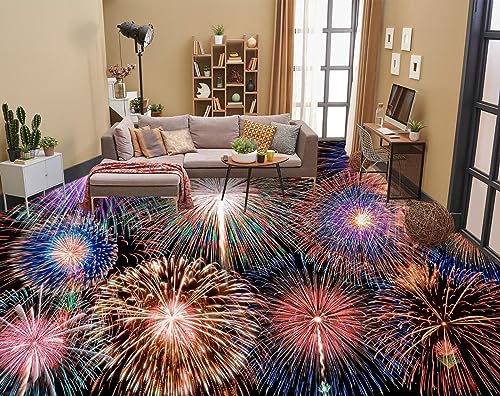 Badezimmerbodenaufkleber 3D-Feuerwerk-Bodentapeten-Wandbilder, 150 x 105 cm Bodenfliesen Wandbilder Aufkleber Selbstklebendes Vinyl Wallpaper, Epoxidharz von AMBATTERY