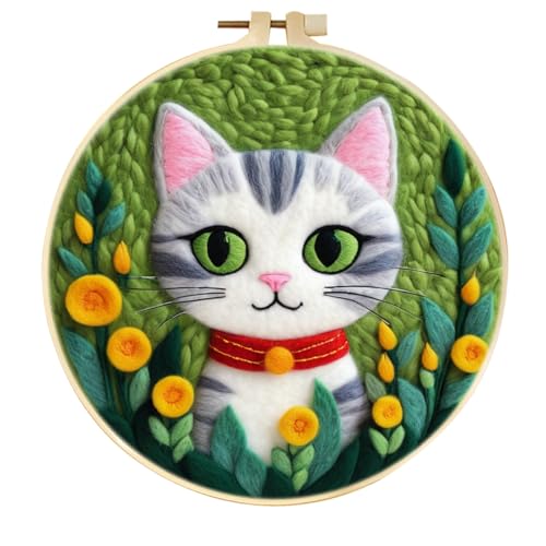 Filzen Starterset Cartoon-Katze Und Blumen Wollfilz-Starter-Set,Filzmalerei Anfänger-Sets Mit Bilderrahmen,Schaumstoffunterlage Und Anleitung 20x20cm Filzen Starterset Cartoon-Katze Und Blumen Wollfilz-Starter-Set,Filzmalerei Anfänger-Sets Mit Bilderrahmen,Schaumstoffunterlage Und Anleitung 20x20cm von AMBATTERY