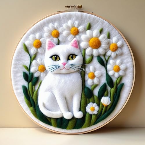 Filzen Starterset Cartoon-Katze Und Blumen Wollfilz-Starter-Set,Filzmalerei Anfänger-Sets Mit Bilderrahmen,Schaumstoffunterlage Und Anleitung 20x20cm Filzen Starterset Cartoon-Katze Und Blumen Wollfilz-Starter-Set,Filzmalerei Anfänger-Sets Mit Bilderrahmen,Schaumstoffunterlage Und Anleitung 20x20cm von AMBATTERY