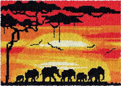 Knüpfteppich Zum Selber Knüpfen Afrikanischer Elefant Und Sonnenuntergang，Knüpfteppich-Set，Diy-Teppich，Knüpfteppich-Herstellung，Diy-Teppich Für Heimdekoration Für Teenager Und Erwachse 23x35in von AMBATTERY