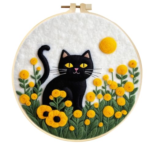 Nadelfilzen Set Cartoon-Katze Und Blumen Diy-Nadelfilzset Aus Gefilzter Wolle,Runder Rahmen,Feine Nadeln,Schaumstoffunterlage,Bedienungsanleitung 20x20cm Nadelfilzen Set Cartoon-Katze Und Blumen Diy-Nadelfilzset Aus Gefilzter Wolle,Runder Rahmen,Feine Nadeln,Schaumstoffunterlage,Bedienungsanleitung 20x20cm von AMBATTERY