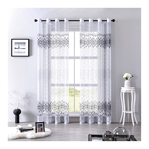 AMDXD 2er Set Vorhänge Gardinen Wohnzimmer Grau, Lichtdurchlässig Wohnzimmer Vorhang Transparent Blumen mit Ösen Leicht Soft Polyester Vorhänge Gardinen Arbeitszimmer, 214x86cm(H x B) von AMDXD