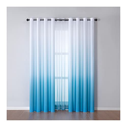 AMDXD 2er Set Vorhang Junge Kinderzimmer Blau, Vorhang Fenster Wohnzimmer Farbverlauf mit Ösen Optik Kurz Polyester Gardinen Verdunkelungsvorhang Kinderzimmer, H138 x B107 cm von AMDXD