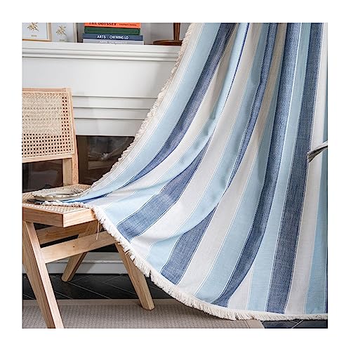 AMDXD Blau Vorhänge Polyester mit Ösen, Streifen Weiß Bart Verdunkelungsvorhang Kinderzimmer Junge Baumwolle, 132x214CM(BxH) von AMDXD