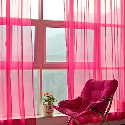 AMDXD Fuchsia Halbtransparent Gardinen Voile mit Ösen, Einfarbig Voile Gardine Voile Polyester, 132X183CM(BxH) von AMDXD