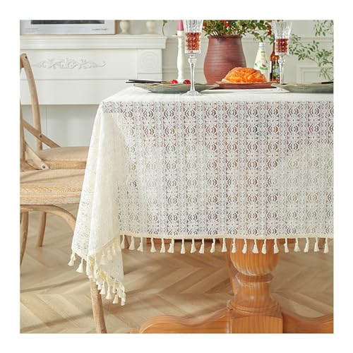 AMDXD Tischdecke 150x350CM, Blumen Spitze Geflecht Hohl mit Quaste Tischtücher Polyester Baumwolle, Tischdecken Garten Zimmer Tischdekoration für Wohnzimmer, Esszimmer, Balkon, Garten, Stil 5 von AMDXD