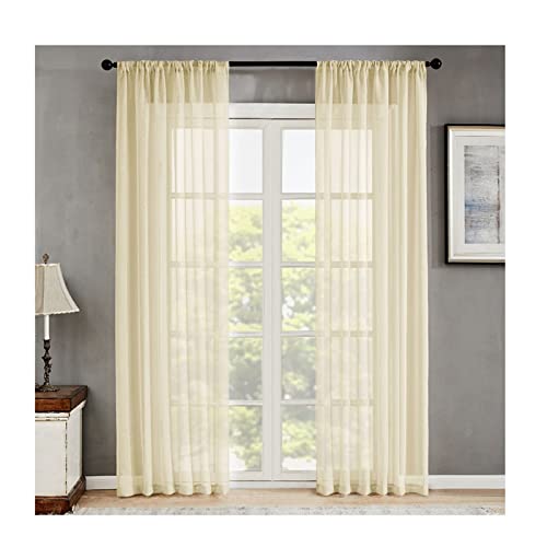 AMDXD Vorhänge für Fenster Hell Gelb, Halbtransparent Vorhang Schlafzimmer Modern Einfarbig ohne Bohren Eleganter Polyester Vorhang Gardinen Kinderzimmer Wohnzimmer, H274 x B137 cm, 2er Set von AMDXD