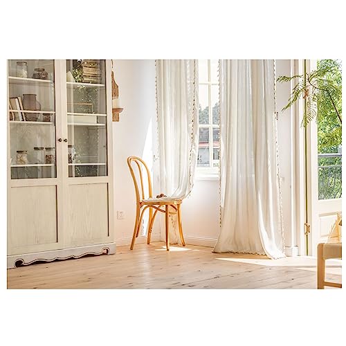 AMDXD Weiß Transparente Vorhang mit Ösen, Boho Streifen Halbtransparent Voile Vorhang Voile Polyester, 140x244CM(BxH) von AMDXD