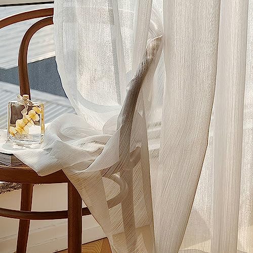 AMDXD Weiß Vorhang Voile mit Kräuselband, Leinen-Effekt Halbtransparent Tüllvorhänge Voile Polyester, 132x244CM(BxH) von AMDXD