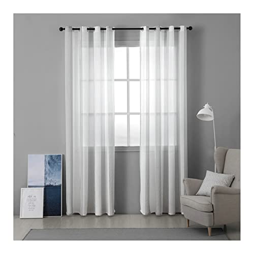 AMDXD Wohnzimmer Vorhang Grau, Halbtransparent Vorhänge Wohnzimmer Junge Streifen mit Ösen Eleganter Polyester Vorhänge Wohnzimmer Lang Bauernhaus, 160x107cm(H x B), 2er-Set von AMDXD