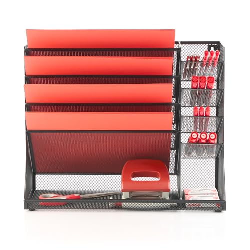 AMECO - Schreibtisch Organizer - Stiftehalter - Büro Organizer - Briefablage - Dokumentenablage A4 - Dokumente und Stifte Organizer für Schreibtisch - aus Metall - Schwarz von AMECO